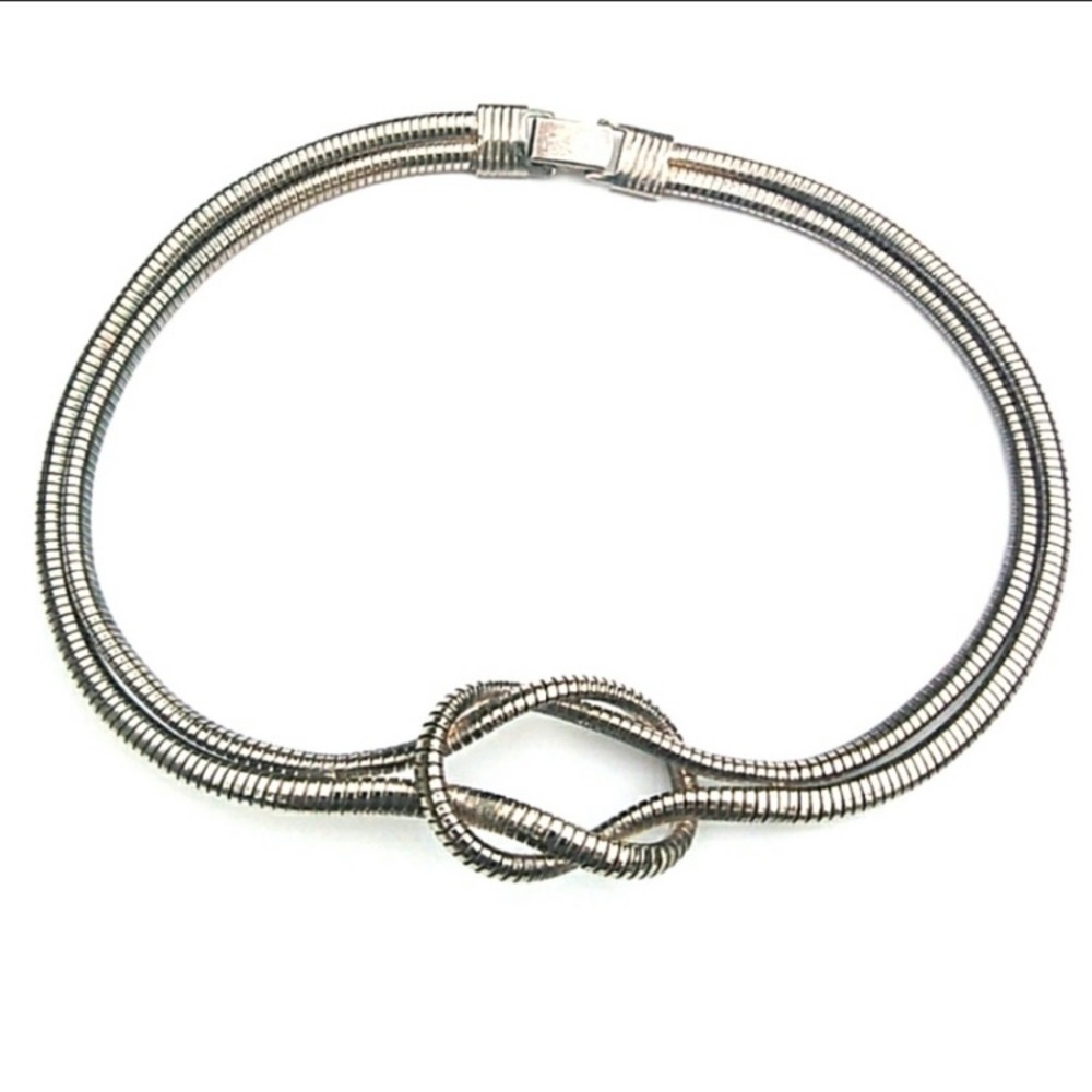 Vintage double layer Silvertone flex choker collar